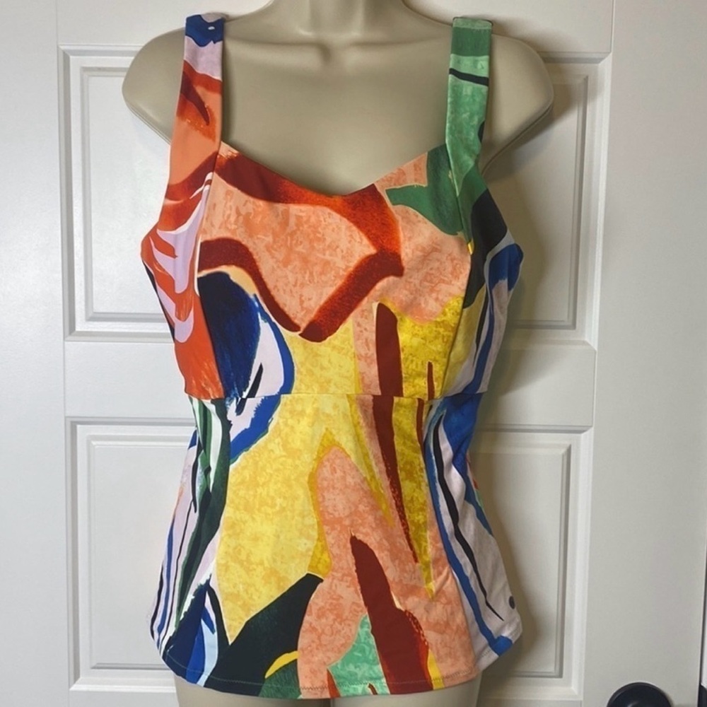 CALIA Power Sculpt Tankini Swim Top Painterly Floral Multi Color Top Large NWT - Picture 3 of 7